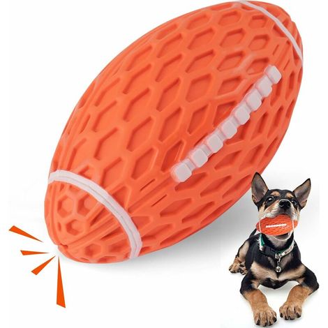 Interactive Dog Toys for Aggressive Chewers Durable Chew Toys Rugby Ball for Dogs Rubber Ball with Squeaker for Fetch Play and Outdoor Play (Yellow) (1/5)