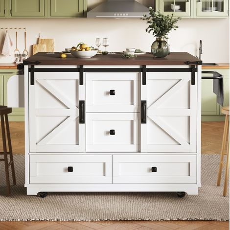 REDOM - Mobile cucina 142,5x73x92,5 cm, piano di lavoro a ribalta, ante scorrevoli, MDF bianco (1/5)