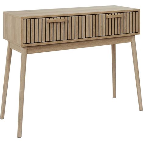Altobuy – Console 2 tiroirs effet bois – Structure panneaux de particules et MDF – Piétement en pin massif – Dimensions 100 x 35 x H80 cm (1/5)