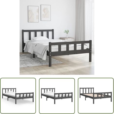 The Living Store Massivholzbett Grau 100x200 cm - Holzbett - Massivholzbette - Kiefernbett - Doppelbett - Einzelbett (1/5)