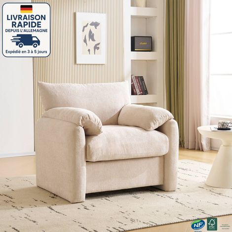 MODFU - Sofá de 1 plaza, sillón reclinable, tejido chenilla, apto para salón y dormitorio, 96×82×84cm, beige