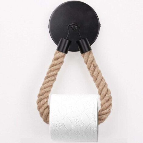 Toilet Paper Holder, 10cm Base, Black Hemp Rope Towel Holder for Bathroom, Toilet Roll Holder (1/5)