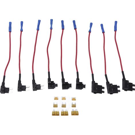 Set mit 9 12V-Stromkreissteckeradaptern, 3 Arten von standardmäßigen Mini-Flachsicherungshaltern mit 5A-Flachsicherungen (1/5)