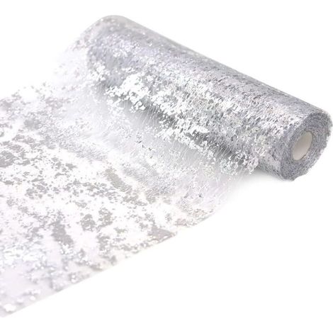 Chemin de table en feuille d'argent de 5 mètres de long et 28 centimètres de large, idéal pour les fêtes, les mariages et autres décorations de table (1/5)