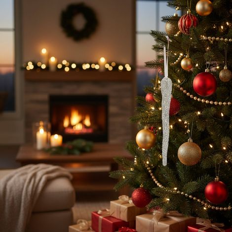 Addobbo decorativo ghiacciolo per albero di Natale h 23 cm -Argento (1/4)
