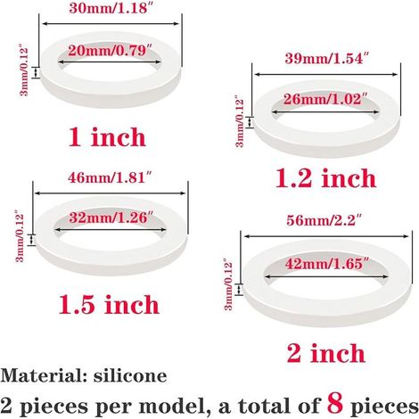 8 Pièces Kit D'assortiment de Rondelles en Silicone 4 Tailles Joint Torique D'etanchéité, Joint Plat pour Plomberie, Robinet, Tuyau, Pommeau de Douche (1/5)