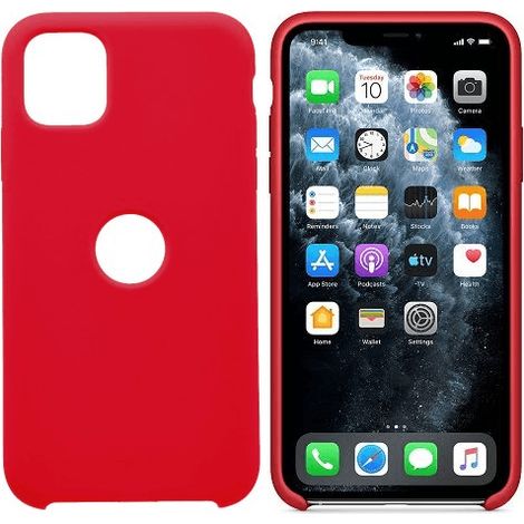 Funda silicona iphone 11 agujero logo textura suave  Rojo