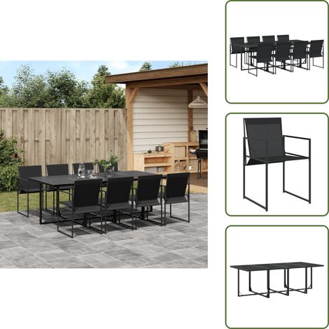 Ensemble à manger de jardin 9 pcs noir textilène - Salon De Jardin - Mobilier De Jardin - Set De Jardin - Table De Jardin - Chaises De Jardin (1/5)