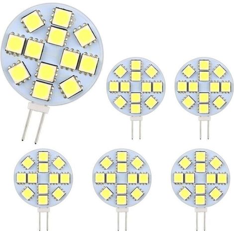 Ampoule G4 LED 2W, AC/DC12-24V, 200LM Blanc Chaud 3000K, 12x 5050SMD, Équivalent Ampoule Halogène 20w, Non-Dimmable, G4 Ampoule Ronde LED pour Lumière d'armoire, Éclairage Encastré, Lot de 6 (1/4)