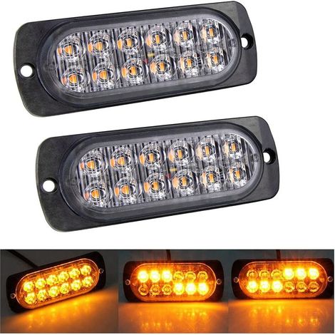 2 unidades de luz estroboscópica de freno naranja de 12 LED, barra de luz LED de 12V/24V para vehículos todoterreno, furgonetas, barcos, remolques, caravanas, baliza de seguridad intermitente de 3000K (1/5)