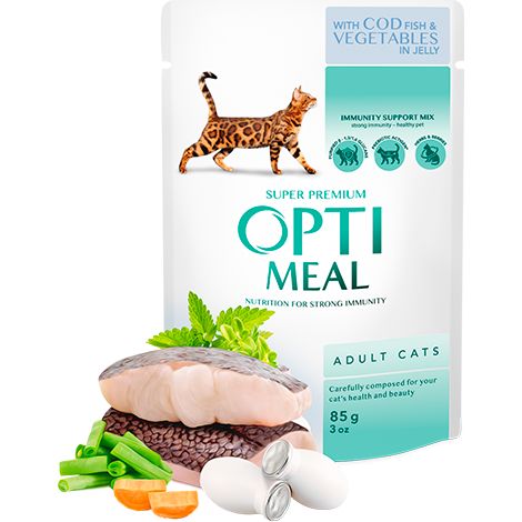 OPTIMEAL Chat Adulte Cabillaud aux légumes en gelée 85g