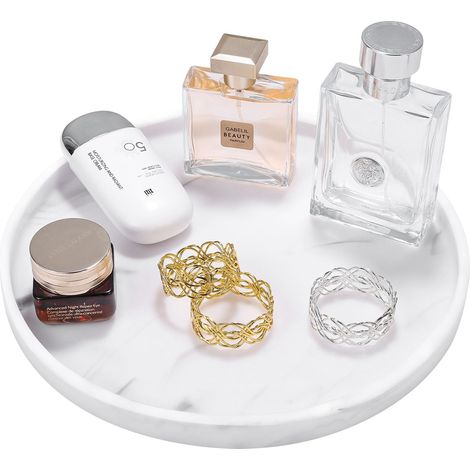 Plateau Rond décoratif en résine pour Salle de Bain, évier de Cuisine, Plateau de Service, Organisateur pour café, Parfum, Savon, Serviette, Commode, Bijoux, cosmétiques, décoration (1/5)