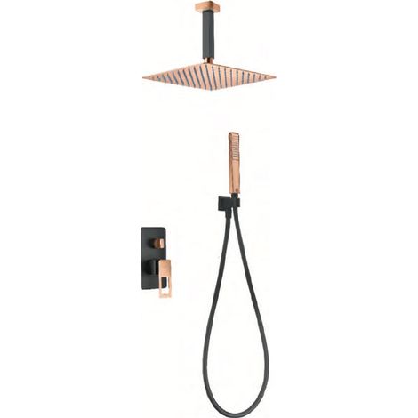 Imex – Colonne de douche encastrée monocommande 25x25 cm – Finition noir et or rose – BDES376NOR – Corps à 2 voies (1/2)
