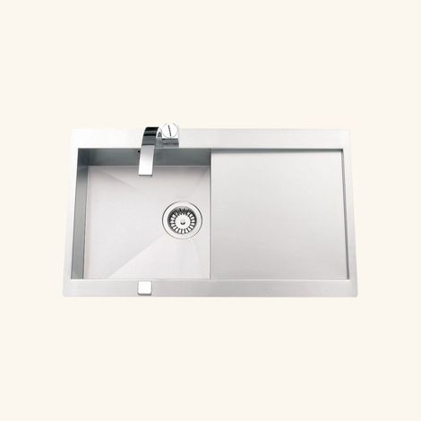 Cuisissimo – Évier inox lisse 86x52 cm – 1 bac réversible avec vidage automatique – Bonde et siphon inclus – Pour meuble sous évier 45 cm minimum