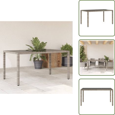 The Living Store Table de jardin dessus en verre Gris 150x90x75cm Résine tressée - Table De Jardin - Table Extérieure - Mobilier De Jardin - Table En Verre - Table Résina Tresse