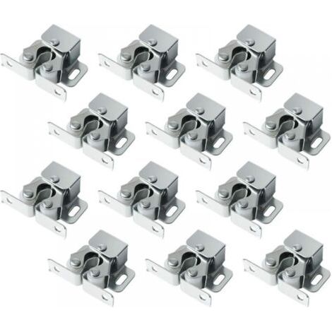 12er-Pack Doppelrollenverschlüsse mit Gegenplatte, robuster Rollenverschluss für Schrank- und Schranktüren (Silber) (1/4)