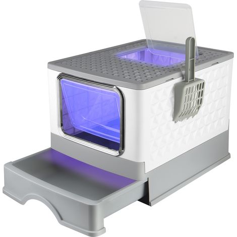 Mascotas, Caja de Arena para Gatos con Tapa, Cajón Extraíble, Arena para Gatos con Tapa, Pala y Filtro Incluidos - Desinfección UV - GRIS (1/5)