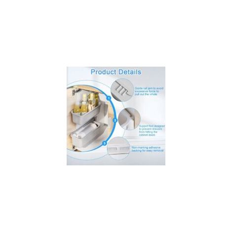 Set di 2 cestelli scorrevoli organizer, 37,6x15,2x11,2 cm, ripiano portaoggetti sottolavello, cestello portaoggetti scorrevole per cucina con 2 binari e 4 supporti adesivi, bianco - Crezuo
