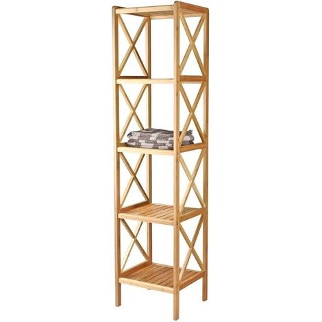 MSV – Etagère de rangement 5 niveaux en bambou – Dimensions 36,5x33x153cm – Résistante à l'humidité et aux rayures – Meuble bas de salle de bain (1/5)