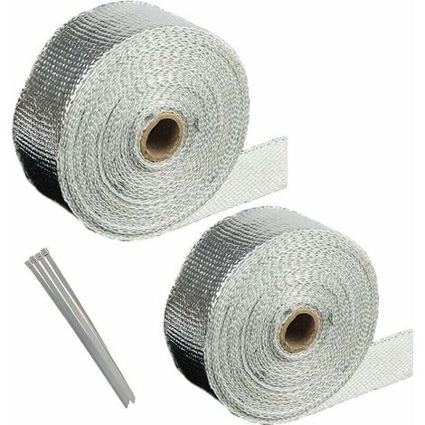 Ruban isolant thermique, bandage aluminium-titane de 10 m + 4 colliers autobloquants de 5 m pour collecteur d'échappement de moto et de voiture (couleur : noir) (1/4)