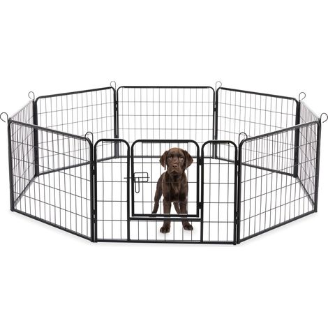 ACAZA Parc à chien en 8 panneaux - Chenil pour chien - Avec porte - Hauteur 60 cm - Noir (1/5)