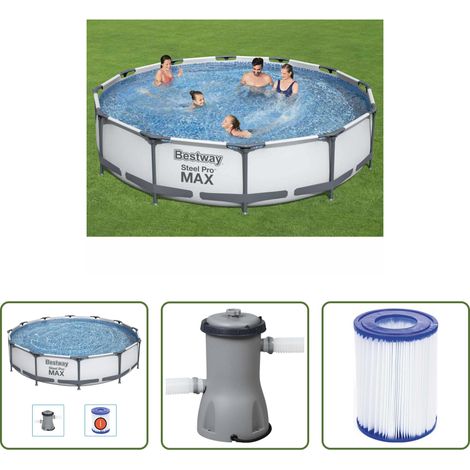 Bestway – Piscine tubulaire ronde 366x76 cm – Acier Tritech résistant aux UV – Capacité 6 473 L – Installation rapide – Pompe filtration 1 249 L/h (1/5)