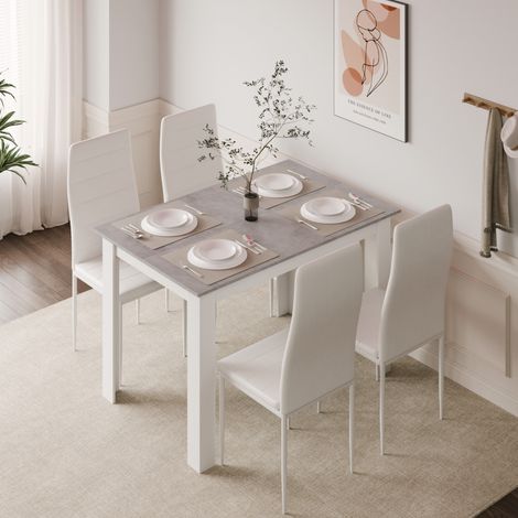 Ensemble table à manger avec 4 chaises,table salle à manger et chaises pour cuisine,salon,120Lx80Px75H cm,Gris et Blanc, Mondeer