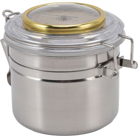 Pot à cigares en acier inoxydable avec joint en silicone et hygromètre intégré, étanche, pour la maison, 96 mm x 103 mm / 3,8 x 4,1 pouces (1/5)