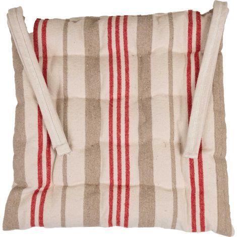 Galette de chaise matelassée à rayures en toile canevas Rouge 40x40 cm (1/2)