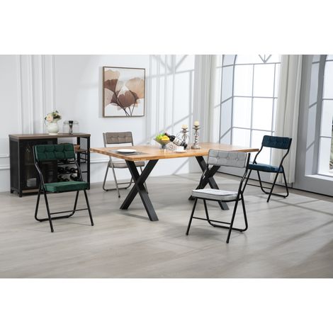 Set di 2 sedie pieghevoli da sala da pranzo blu in metallo con cuscino imbottito (1/5)