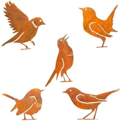 Pair Silhouettes Oiseaux en Métal   Lot de 5   Décoration Rouillée pour Jardin, Terrasse, Parc
