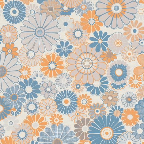 Retro Tapete Profhome 395352 heißgeprägte Vliestapete leicht strukturiert mit Blumen-Muster matt blau braun-beige pastell-blau creme-weiß 4,5 m2