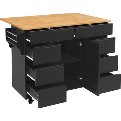 Isola cucina mobile nera in MDF con 8 cassetti, piano ribaltabile e ruote MODENUIT (1/5)