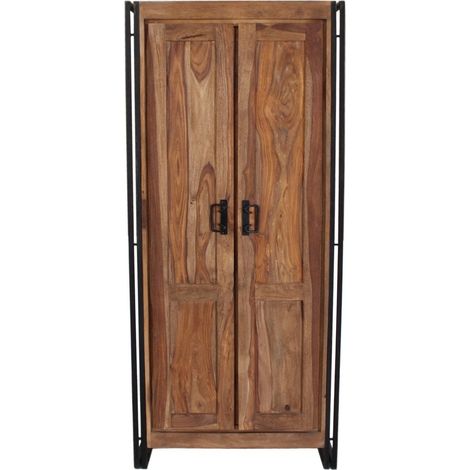 Armoire Penderie de Rangement 2 Portes en Bois d'Acacia et Métal pour Entrée et Salon Naturel - PANGIVO (1/5)