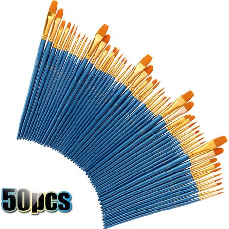 Ensemble de 50 pinceaux en nylon pour artistes, modèles variés pour aquarelle, gouache, peinture à l'huile et toutes autres techniques de dessin et de peinture (1/5)