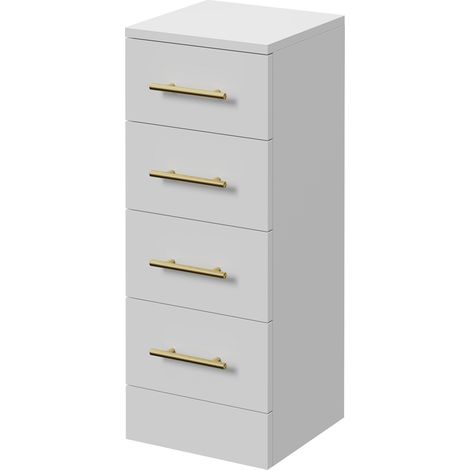 Alexander James Gloss White 300mm x 300mm 4 Drawer Storage Unit - 300mm - Brushed Brass 96mm Knurled Bar Handle