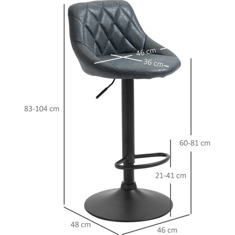HOMCOM 2er-Set höhenverstellbare Drehhocker, moderne Hochstühle mit rundem Fußkreuz und Fußstütze, 46 x 48 x 83–104 cm, Schwarz
