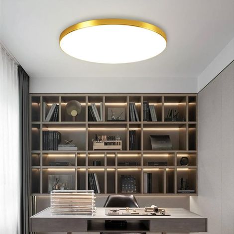 Plafonnier LED doré, 30 W, ultra-mince, moderne, à intensité variable, 3000 K/4000 K/6000 K, pour, couloir (rond, 40 W) [ Classe énergétique E ] (1/5)