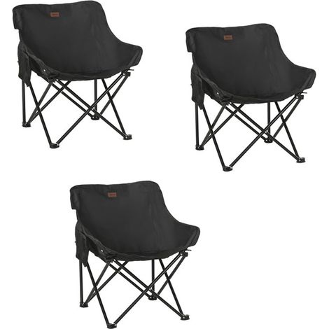 3er-Set campingstuhl faltbarer Gartenstuhl mit Seitentasche, Stahlbeine, Klappsessel mit Tragetasche für Pool, Strand, Oxford, Schwarz