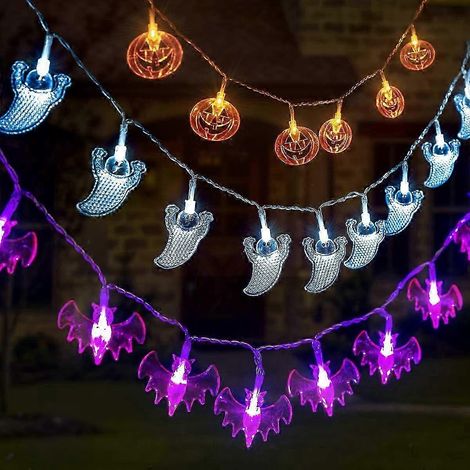 Décorations d'Halloween 2025 : Guirlandes lumineuses décoratives, 3 guirlandes à piles. (1/3)