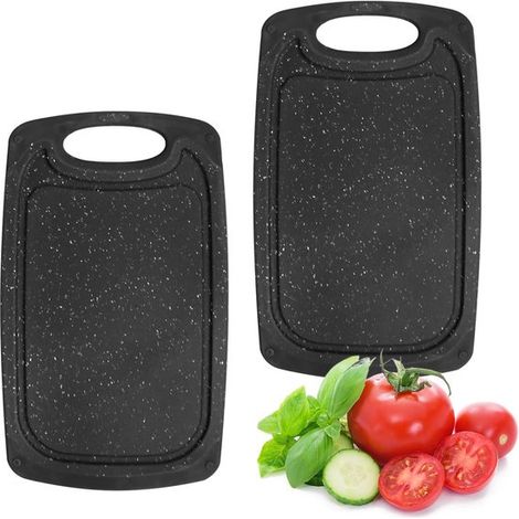 Tapis de cuisson mini 25 x 15 cm, planche à découper antidérapante, planche à découper en plastique compatible lave-vaisselle avec rainures à jus intégrées et poignées (noir) (1/5)