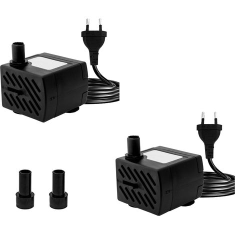 2 mini pompe submersible 180 l/h 3 W ultra silencieuse pour aquarium avec câble d'alimentation de 1,3 m avec 2 buses pour aquarium, étang, prise européenne