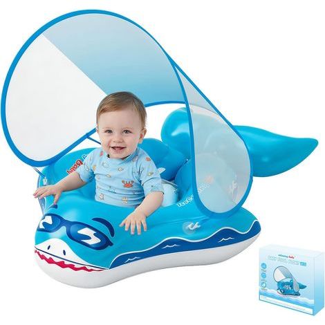 Bouée Bébé Oziral avec Pare-Soleil Amovible UPF50+, Bouee pour Bebe 12 à 36 Mois, Siège de Natation, Piscine pour Enfants, Jouet d'aide à la Natation pour Nébé, Bouée de Piscine, Version Requin (1/5)