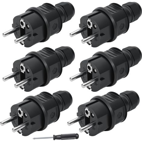 6Pcs Fiche Male, Prise Electrique Male 250v 16a, IP44 Protection, Fiche Male Prise Electrique, Fiche Prise Electrique Male Noire pour Câble Intérieur et Extérieur, Tournevis Inclus (1/5)