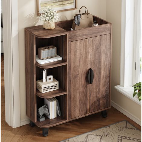 Schuhschrank mit offenen Regalen und Türen, Nussbaum, 80x32x99 cm (1/5)