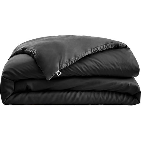 DALIA - Housse de Couette 240x220cm 100 % Viscose de Bambou Noire (1/5)