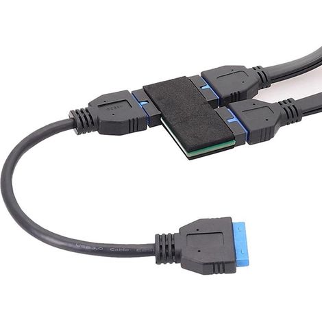 Répartiteur d'en-tête USB 3.0 amélioré, câble d'extension USB 3.0, carte mère 19/20 broches, câble d'extension 1 à 2 concentrateurs avec puce, stable et fiable (1/5)