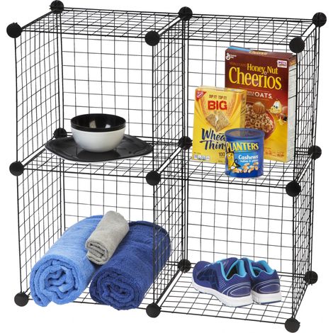 Lot de 4 caisses métaliques, Robuste, Design, Solide, Chambre, Salon, Salle de jeu - Wire storage shelf WC-4 - Noir (1/4)