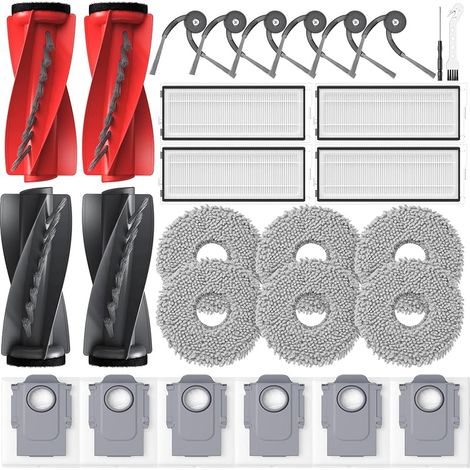 Lot de 26 accessoires pour robot aspirateur Roborock Qrevo Curv/Qrevo Curv S5X/Qrevo/Qrevo Edge S5V, 2 brosses principales, 6 sacs à poussière, 6 tampons de nettoyage, 4 filtres, 6 brosses latérales (1/5)