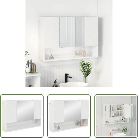 vidaXL Armoire murale - Armoire Miroir Blanc brillant 80 x 17 x 55 cm Bois d'ingénierie (1/5)